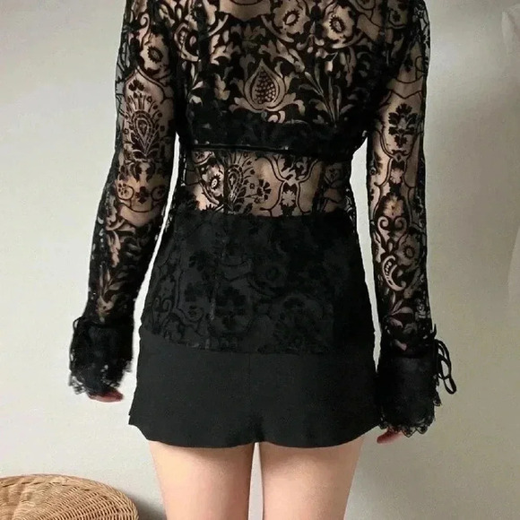 Goth mesh velvet and lace Express top. - Picture 2 of 9